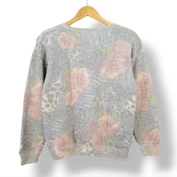 Vintage 80s Soft Silk and Angora Knit Blend Floral Animal Print Sweater Size M - Picture 4 of 7